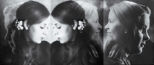 My grandmother Ulyana and my mother Liudmyla. My mother Liudmyla and myself. Myself and my grandmother Ulyana. Matrilineality traced through generations.