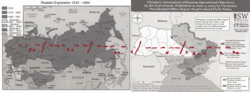 This diptych pairs two maps: on the left, the historical Russian expansion into Siberia and the takeover of the Transbaikalia region; on the right, Ukraine’s assessment of Russian operational objectives projected for the end of 2026. Across both maps, I embroidered the phrase “get out of my land” in Morse code, underscoring how Russian expansion - past and present - has threatened my family across generations and continues to endanger Ukrainian territory today.